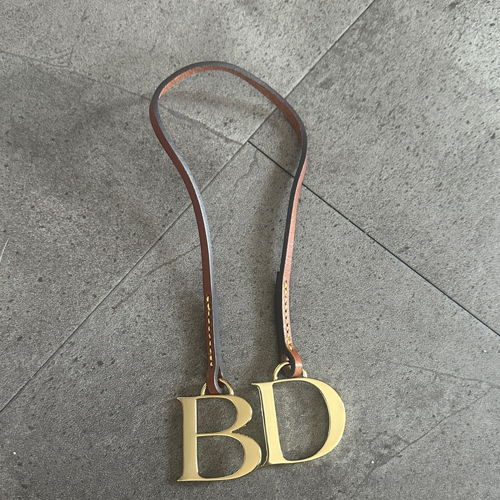 Dooney & Bourke Gold Initials Bag Charm with Brown Leather